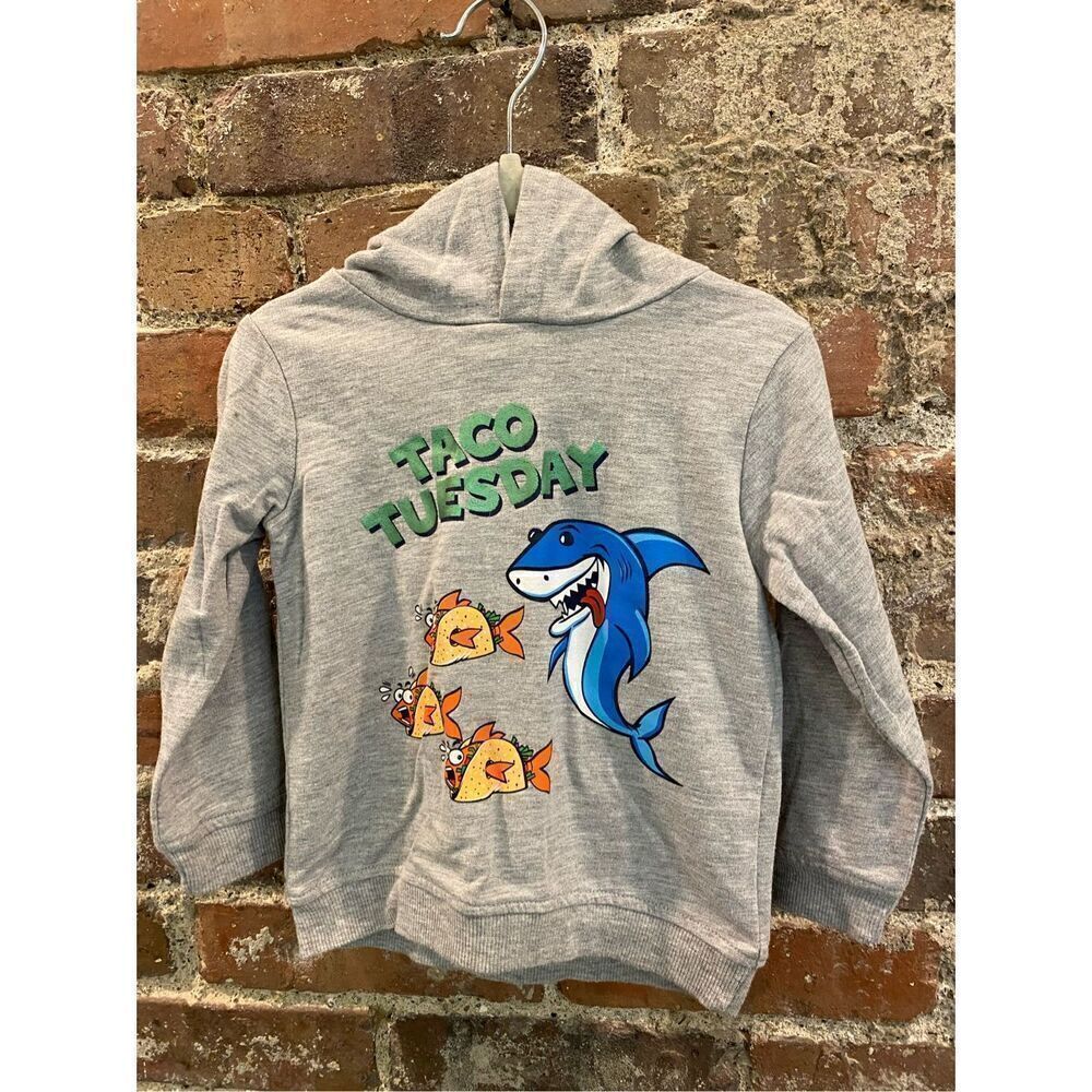 Kidgets “Taco Tuesday” Silly Graphic of Shark and Fish Tacos - Gray Pullover Hoo